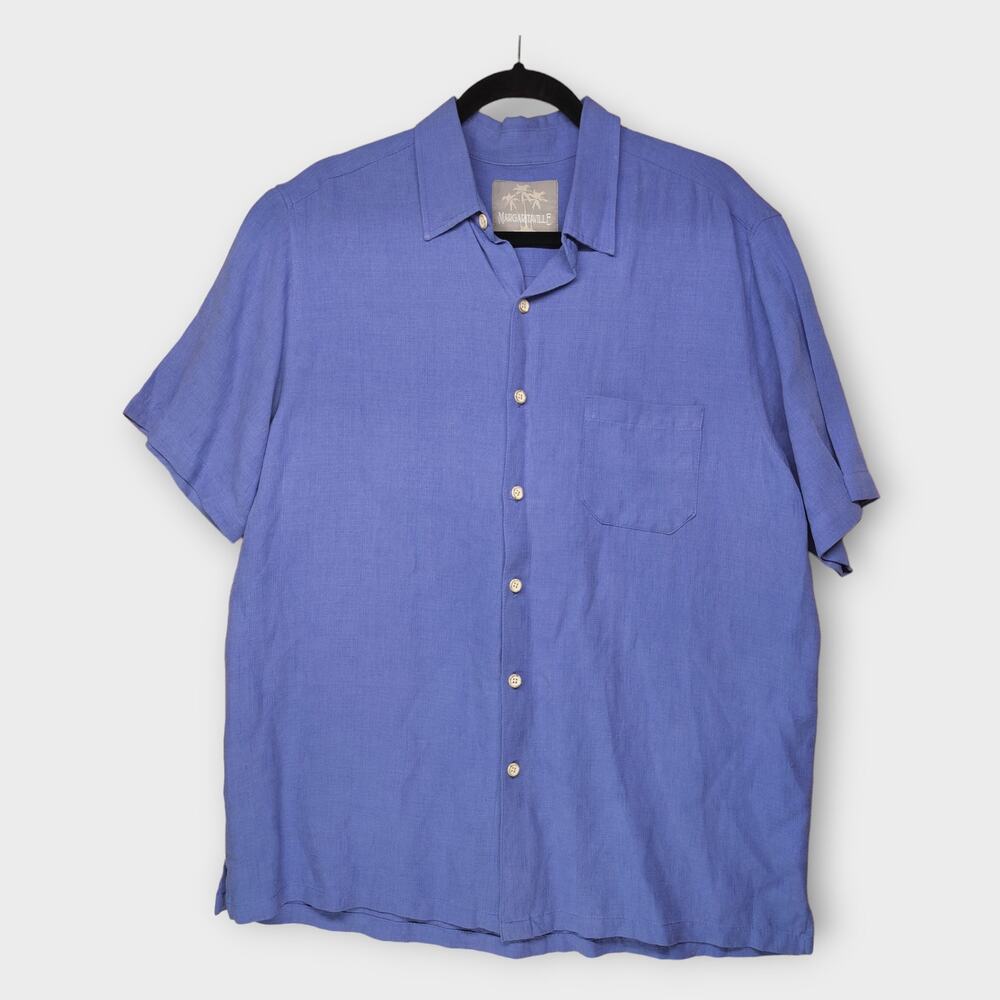 Mens Margaritaville Blue Short Sleeve Button Up Silk Linen Blend Size Large